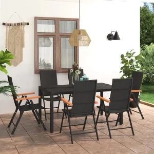 Garden Furniture – 7-delige Tuinset zwart en bruin Garden Furniture – 7-delige Tuinset zwart en bruin