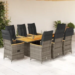 Garden Furniture – 9-delige Tuinset met kussens poly rattan grijs Garden Furniture – 9-delige Tuinset met kussens poly rattan grijs