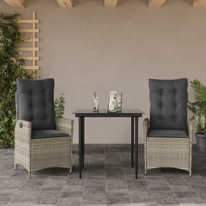 Garden Furniture –  3-delige Tuinset met kussens poly rattan lichtgrijs