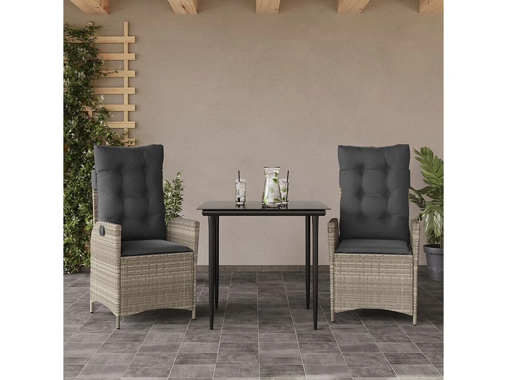 Garden Furniture - 3-delige Tuinset met kussens poly rattan lichtgrijs