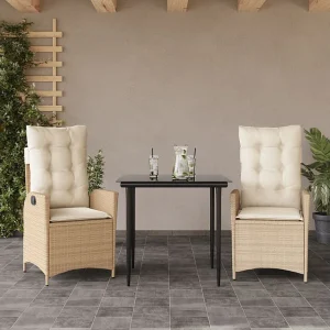 Garden Furniture –  3-delige Tuinset met kussens poly rattan beige
