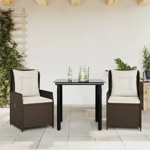 Garden Furniture – 3-delige Tuinset met kussens poly rattan bruin Garden Furniture – 3-delige Tuinset met kussens poly rattan bruin