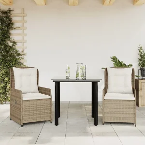 Garden Furniture –  3-delige Tuinset met kussens poly rattan beige