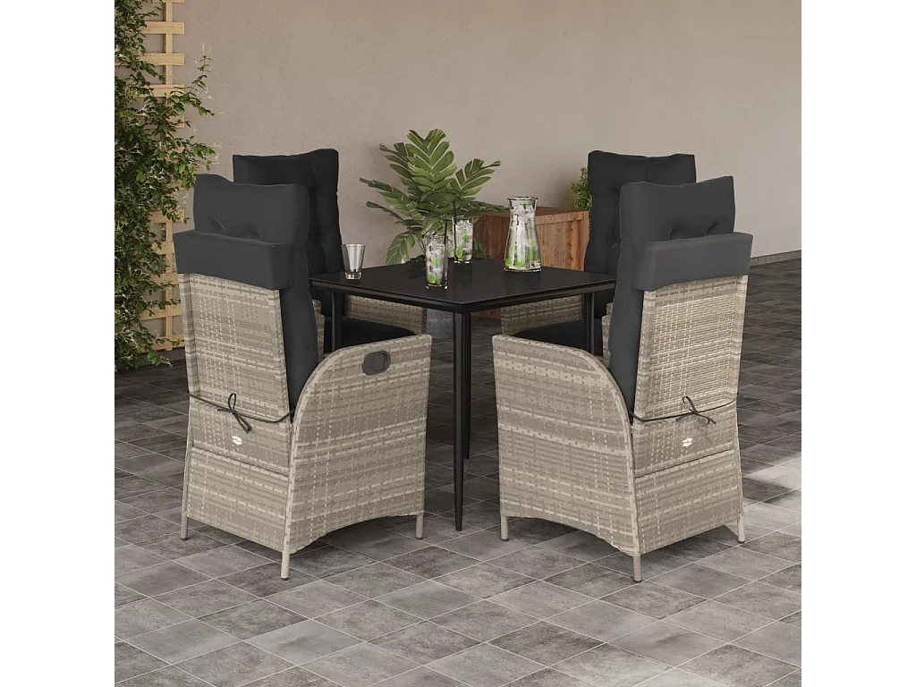 Garden Furniture - 5-delige Tuinset met kussens poly rattan lichtgrijs