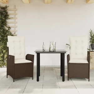 Garden Furniture – 3-delige Tuinset met kussens poly rattan bruin Garden Furniture – 3-delige Tuinset met kussens poly rattan bruin