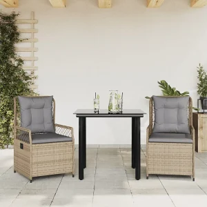 Garden Furniture –  3-delige Tuinset met kussens poly rattan beige