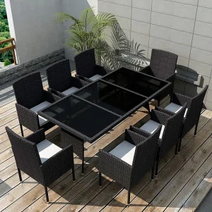 Garden Furniture – 9-delige Tuinset met kussens poly rattan zwart Garden Furniture – 9-delige Tuinset met kussens poly rattan zwart