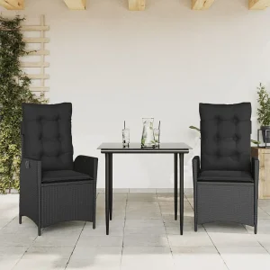 Garden Furniture –  3-delige Tuinset met kussens poly rattan zwart