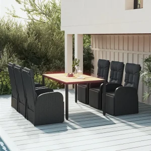Garden Furniture – 7-delige Tuinset poly rattan en massief acaciahout zwart Garden Furniture – 7-delige Tuinset poly rattan en massief acaciahout zwart