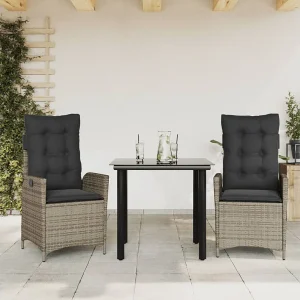 Garden Furniture – 3-delige Tuinset met kussens poly rattan grijs Garden Furniture – 3-delige Tuinset met kussens poly rattan grijs