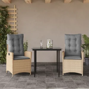 Garden Furniture – 3-delige Tuinset met kussens poly rattan beige Garden Furniture – 3-delige Tuinset met kussens poly rattan beige