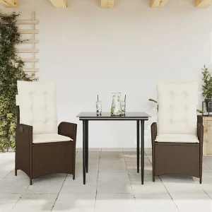 Garden Furniture – 3-delige Tuinset met kussens poly rattan bruin Garden Furniture – 3-delige Tuinset met kussens poly rattan bruin