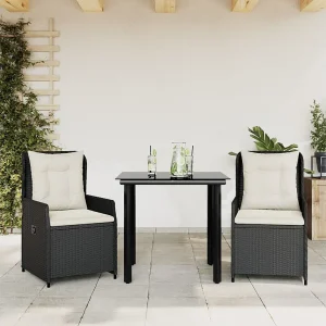 Garden Furniture –  3-delige Tuinset met kussens poly rattan zwart