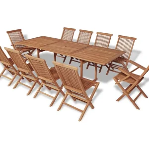 Garden Furniture –  11-delige Tuinset met klapstoelen massief teakhout