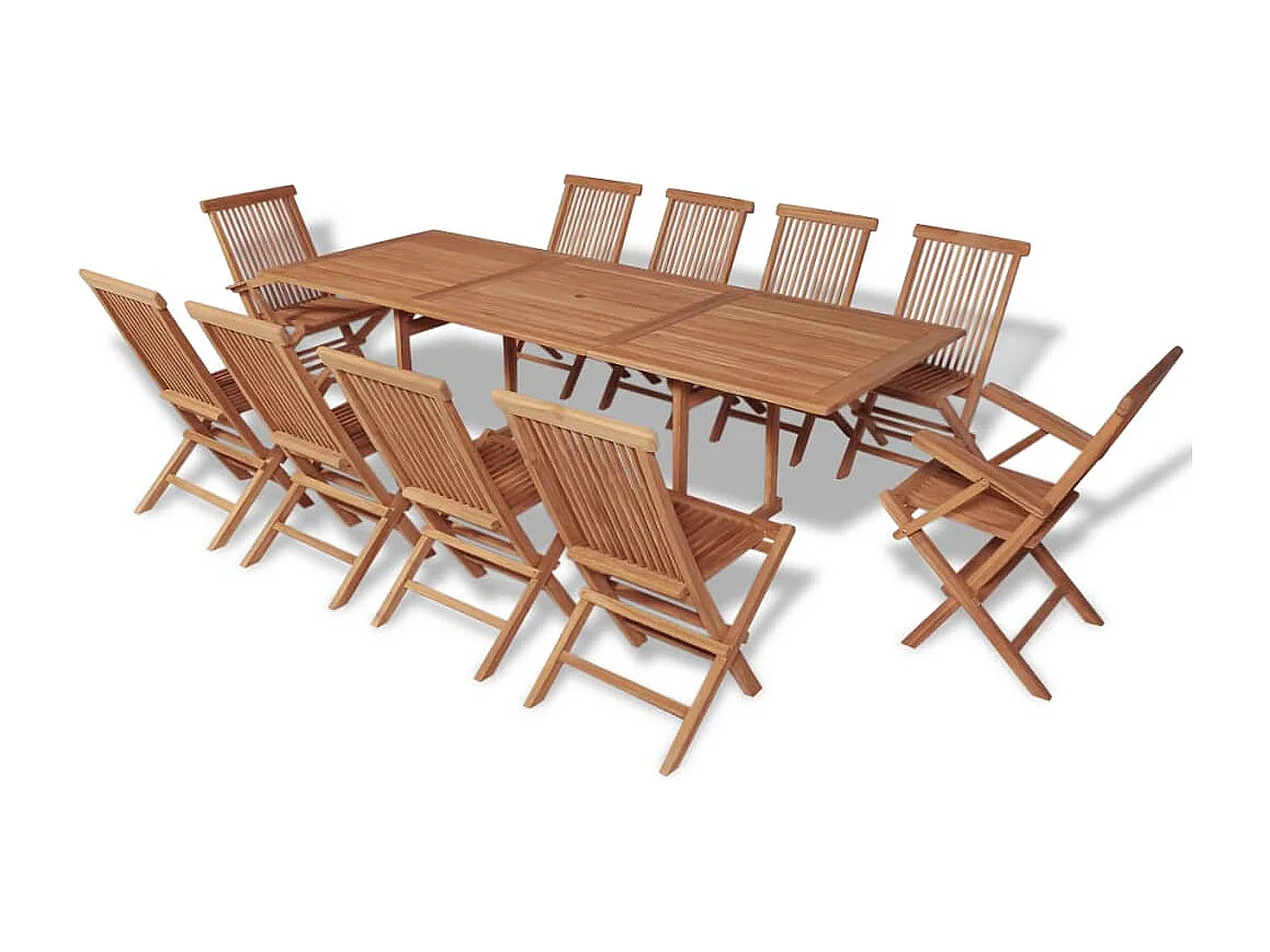 Garden Furniture - 11-delige Tuinset met klapstoelen massief teakhout