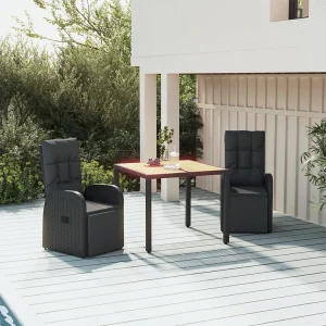 Garden Furniture –  3-delige Tuinset poly rattan en massief acaciahout zwart