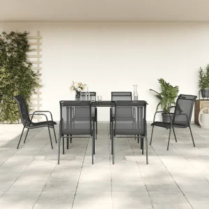 Fayra 7-delige Tuinset textileen en staal zwart Fayra 7-delige Tuinset textileen en staal zwart