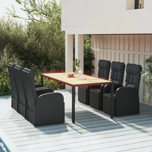 Garden Furniture – 7-delige Tuinset poly rattan en massief acaciahout zwart Garden Furniture – 7-delige Tuinset poly rattan en massief acaciahout zwart
