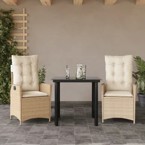 Garden Furniture – 3-delige Tuinset met kussens poly rattan beige Garden Furniture – 3-delige Tuinset met kussens poly rattan beige