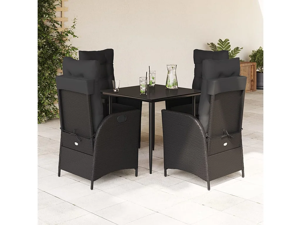 Garden Furniture - 5-delige Tuinset met kussens poly rattan zwart