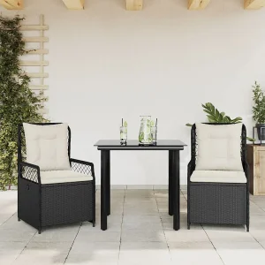 Garden Furniture –  3-delige Tuinset met kussens poly rattan zwart