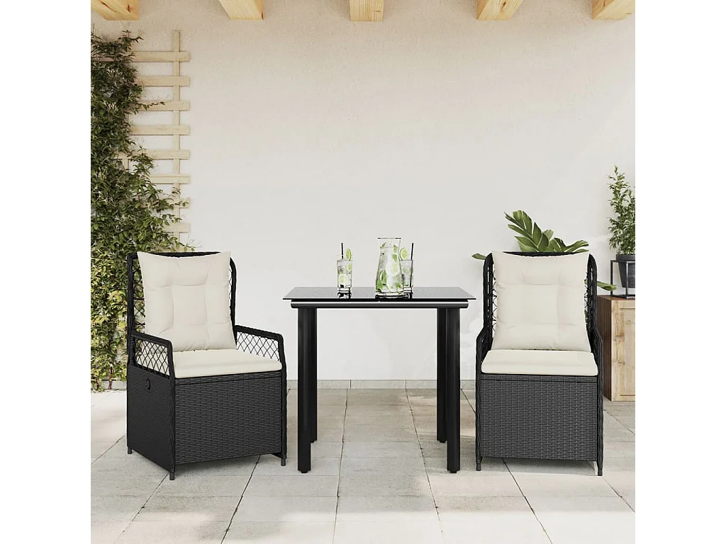 Garden Furniture - 3-delige Tuinset met kussens poly rattan zwart