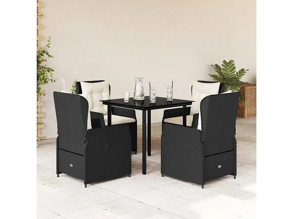 Garden Furniture - 5-delige Tuinset met kussens poly rattan zwart