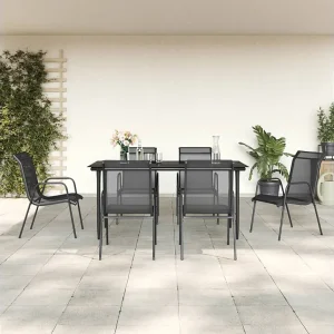 Fayra 7-delige Tuinset textileen en staal zwart Fayra 7-delige Tuinset textileen en staal zwart