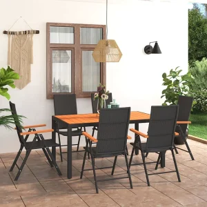 Garden Furniture – 7-delige Tuinset zwart en bruin Garden Furniture – 7-delige Tuinset zwart en bruin