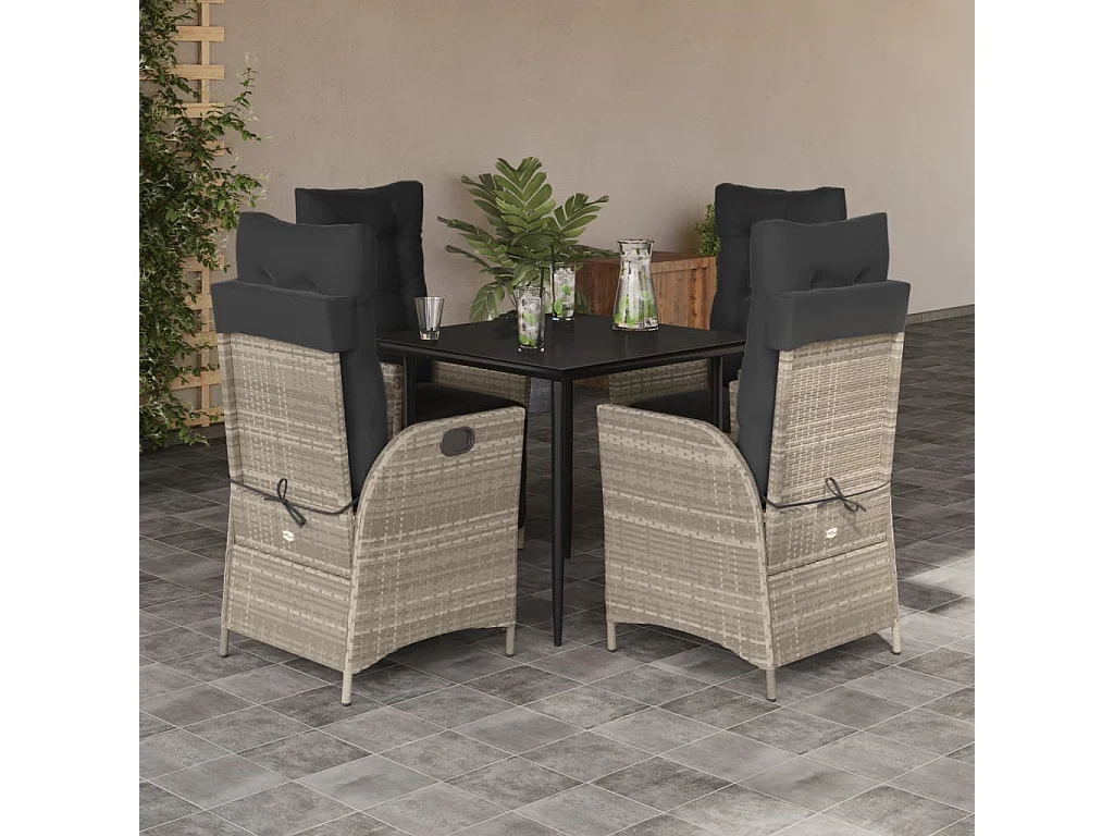 Garden Furniture - 5-delige Tuinset met kussens poly rattan lichtgrijs
