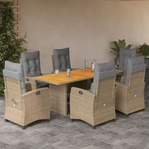 Frances 7-delige Tuinset met kussens poly rattan gemengd beige Frances 7-delige Tuinset met kussens poly rattan gemengd beige