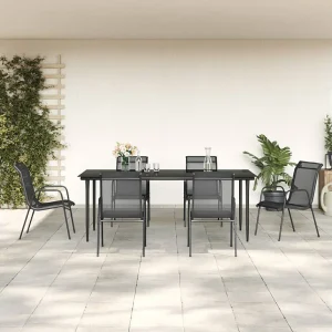 Fayra 7-delige Tuinset textileen en staal zwart Fayra 7-delige Tuinset textileen en staal zwart