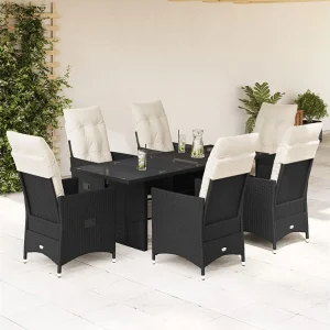Garden Furniture – 7-delige Tuinset met kussens poly rattan zwart Garden Furniture – 7-delige Tuinset met kussens poly rattan zwart