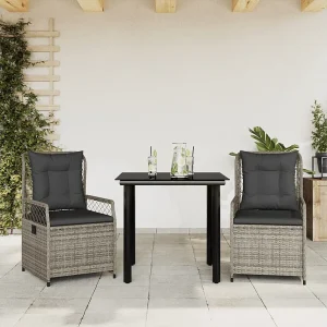 Garden Furniture – 3-delige Tuinset met kussens poly rattan grijs Garden Furniture – 3-delige Tuinset met kussens poly rattan grijs