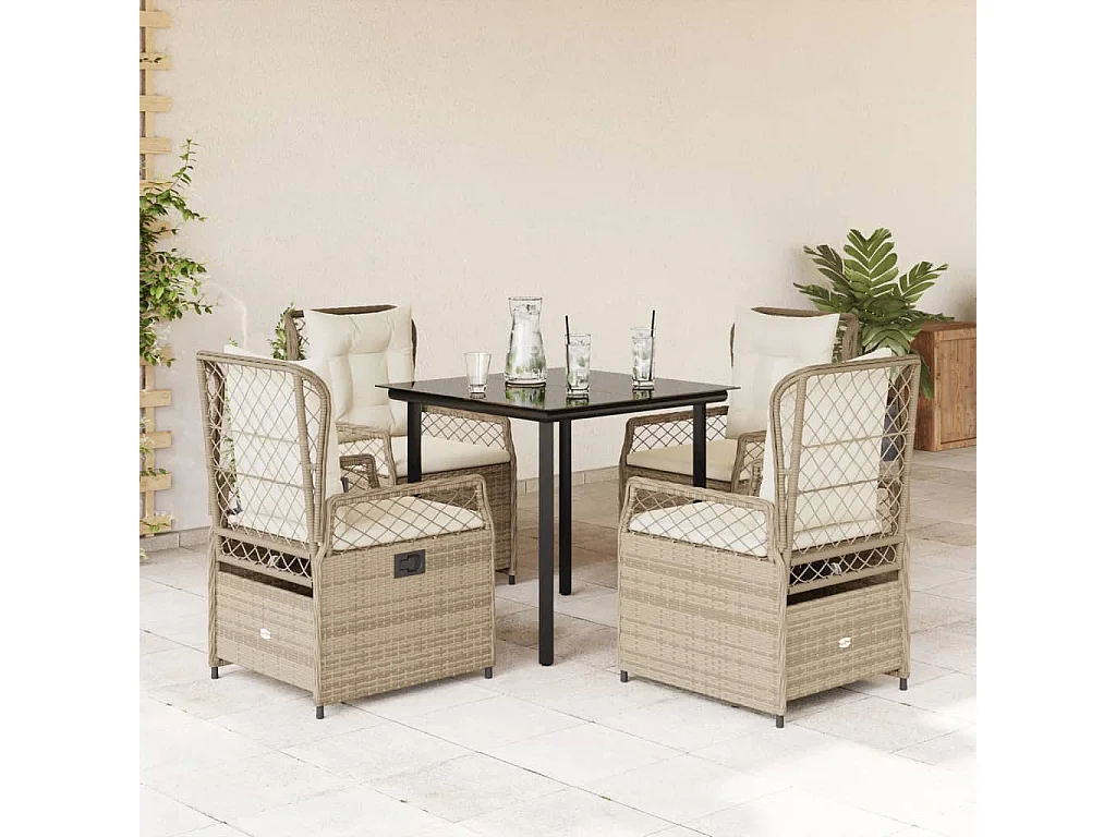 Garden Furniture - 5-delige Tuinset met kussens poly rattan beige