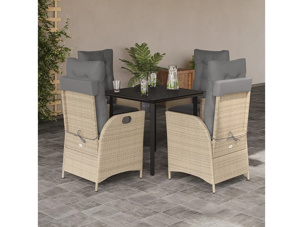 Garden Furniture - 5-delige Tuinset met kussens poly rattan beige
