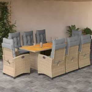 Frances 9-delige Tuinset met kussens poly rattan gemengd beige Frances 9-delige Tuinset met kussens poly rattan gemengd beige