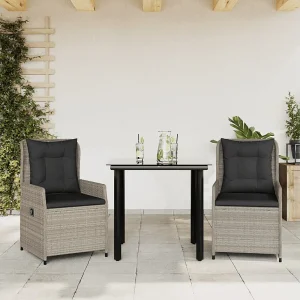 Garden Furniture –  3-delige Tuinset met kussens poly rattan lichtgrijs