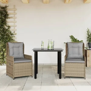 Garden Furniture – 3-delige Tuinset met kussens poly rattan beige Garden Furniture – 3-delige Tuinset met kussens poly rattan beige