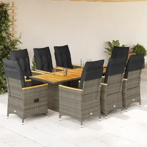 Garden Furniture – 9-delige Tuinset met kussens poly rattan grijs Garden Furniture – 9-delige Tuinset met kussens poly rattan grijs