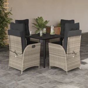 Garden Furniture – 5-delige Tuinset met kussens poly rattan lichtgrijs Garden Furniture – 5-delige Tuinset met kussens poly rattan lichtgrijs