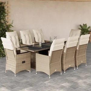 Garden Furniture – 9-delige Tuinset met kussens poly rattan beige Garden Furniture – 9-delige Tuinset met kussens poly rattan beige