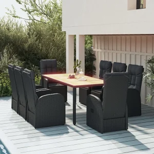 Garden Furniture – 9-delige Tuinset poly rattan en massief acaciahout zwart Garden Furniture – 9-delige Tuinset poly rattan en massief acaciahout zwart