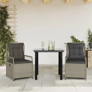 Garden Furniture –  3-delige Tuinset met kussens poly rattan lichtgrijs
