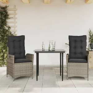 Garden Furniture – 3-delige Tuinset met kussens poly rattan grijs Garden Furniture – 3-delige Tuinset met kussens poly rattan grijs