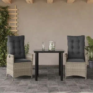 Garden Furniture –  3-delige Tuinset met kussens poly rattan lichtgrijs