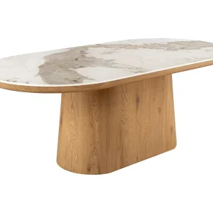 Eettafel LUMEA – Ovaal 200 cm – Wit marmer effect – Brede voet – Hedendaagse stijl
