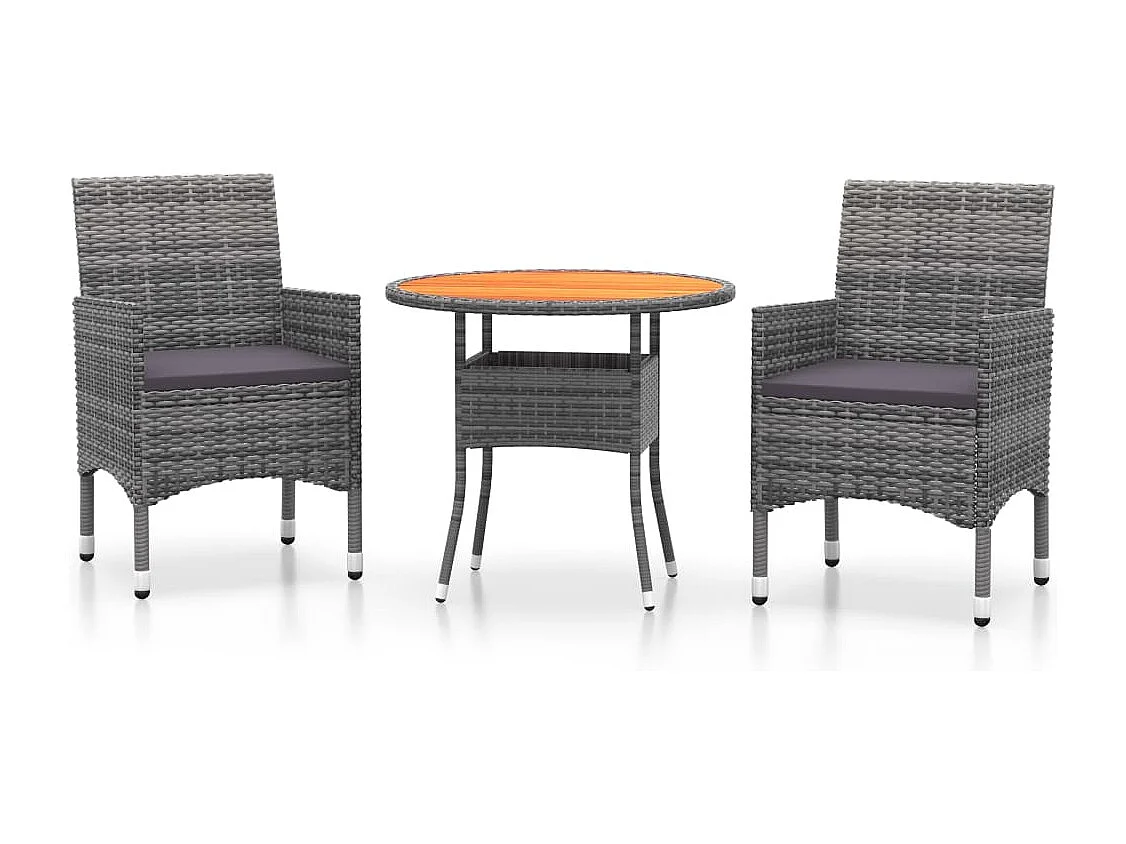 Ellira 3-delige Tuinset poly rattan grijs