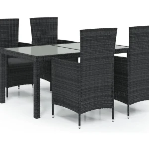 Ewald 5-delige Tuinset met kussens poly rattan zwart Ewald 5-delige Tuinset met kussens poly rattan zwart