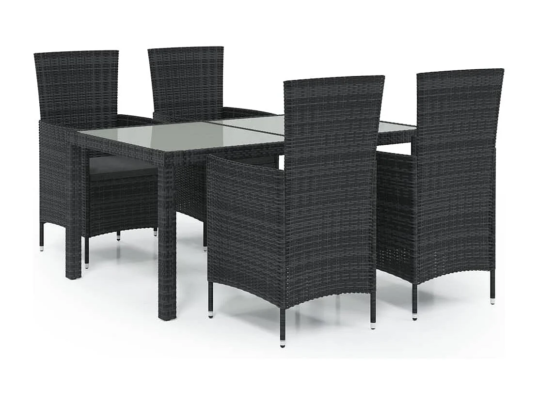 Ewald 5-delige Tuinset met kussens poly rattan zwart